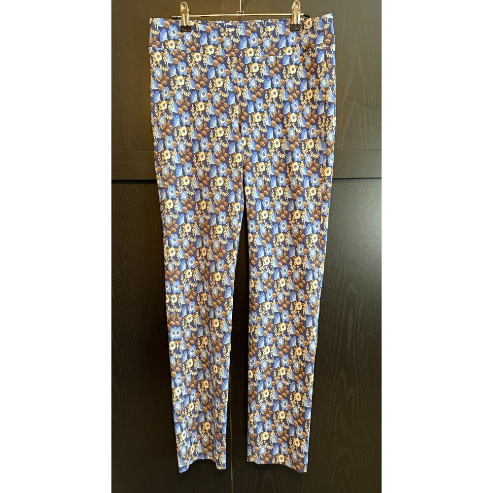 J. McLaughlin Women's Blue Brown Floral Slim Pull On Dress Pants Size 10 Stretch